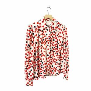 Polka Dot Button-Up Blouse in , Red & Blue